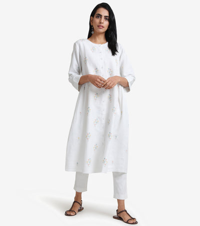 White linen embroidered kurta