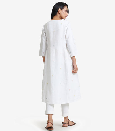 White linen embroidered kurta