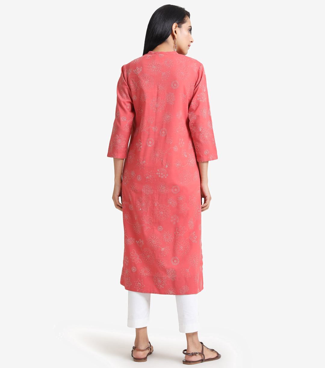 Coral cotton embroidered Kurta