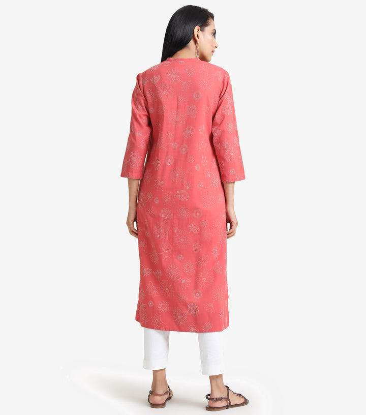 Coral cotton embroidered Kurta