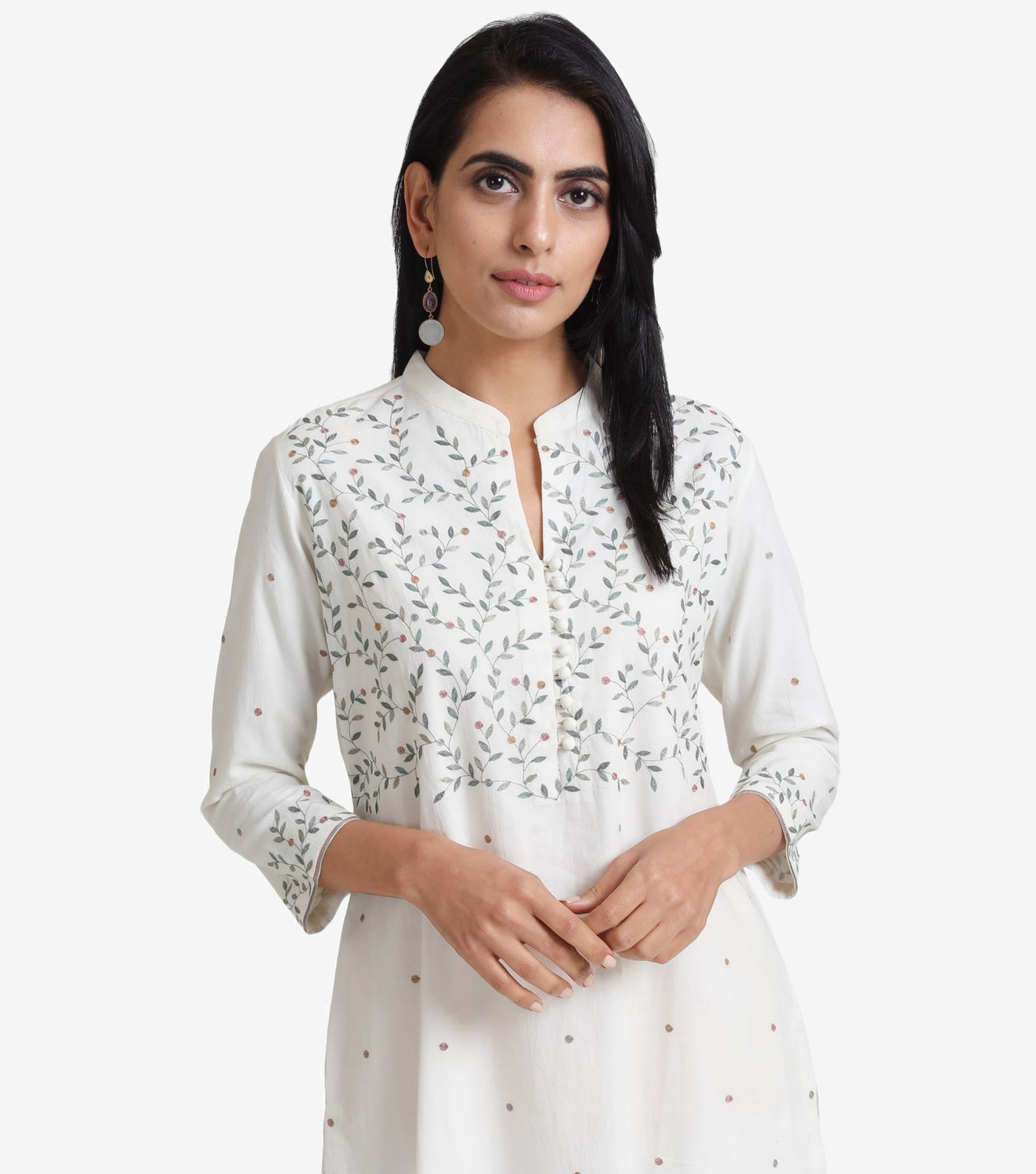 White cotton embroidered kurta