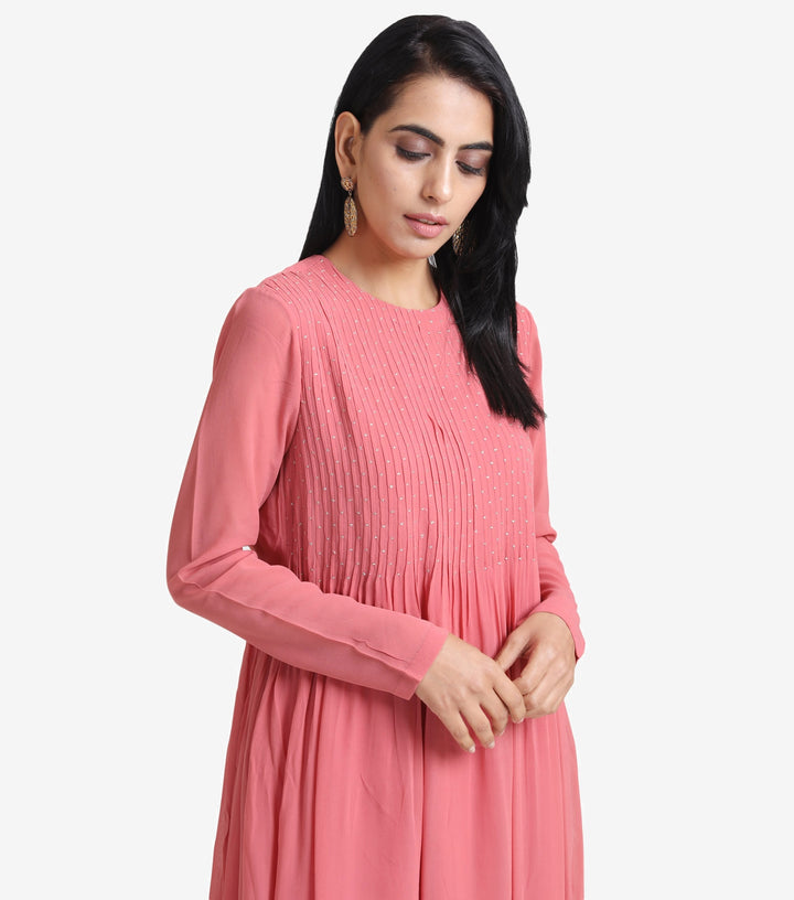 Blush pink anarkali georgette kurta & cotton chridaar set
