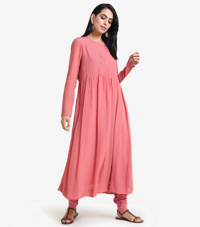 Blush pink anarkali georgette kurta & cotton chridaar set