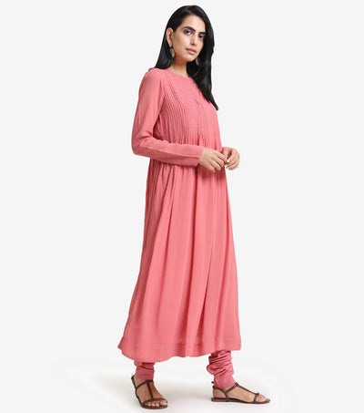 Blush pink anarkali georgette kurta & cotton chridaar set