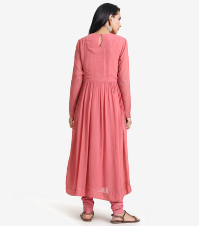 Blush pink anarkali georgette kurta & cotton chridaar set