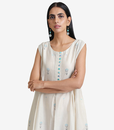 Natural chanderi embroidered dress