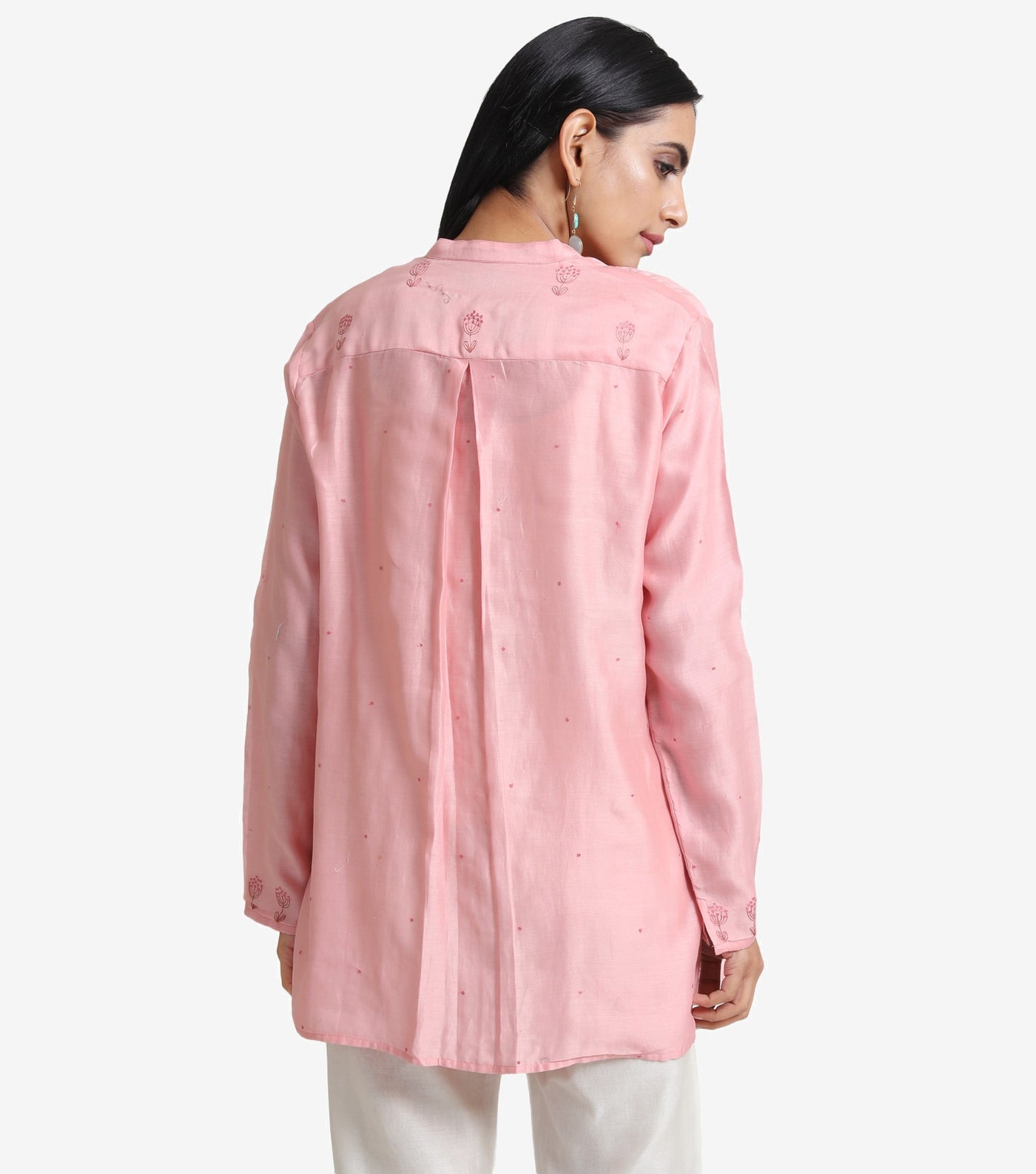 Pink embroidered chanderi shirt