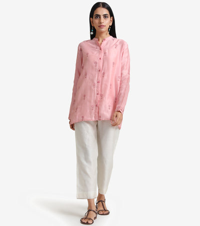 Pink embroidered chanderi shirt