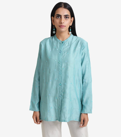 Skyblue embroidered chanderi shirt