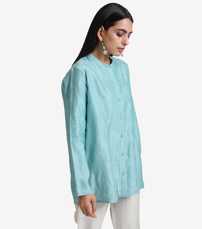 Skyblue embroidered chanderi shirt