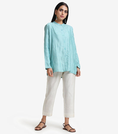 Skyblue embroidered chanderi shirt