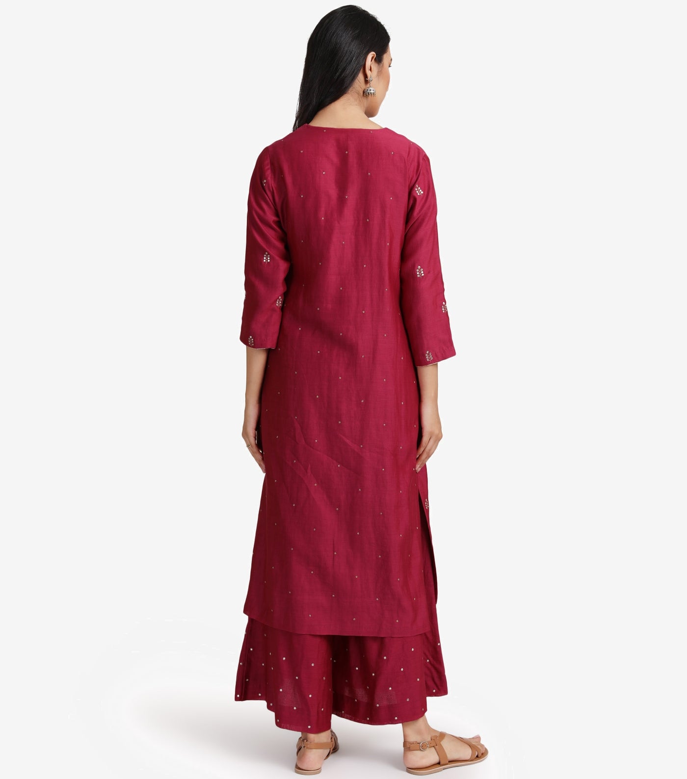 Maroon Chanderi Kurta & Cotton Palazzo Pants Set