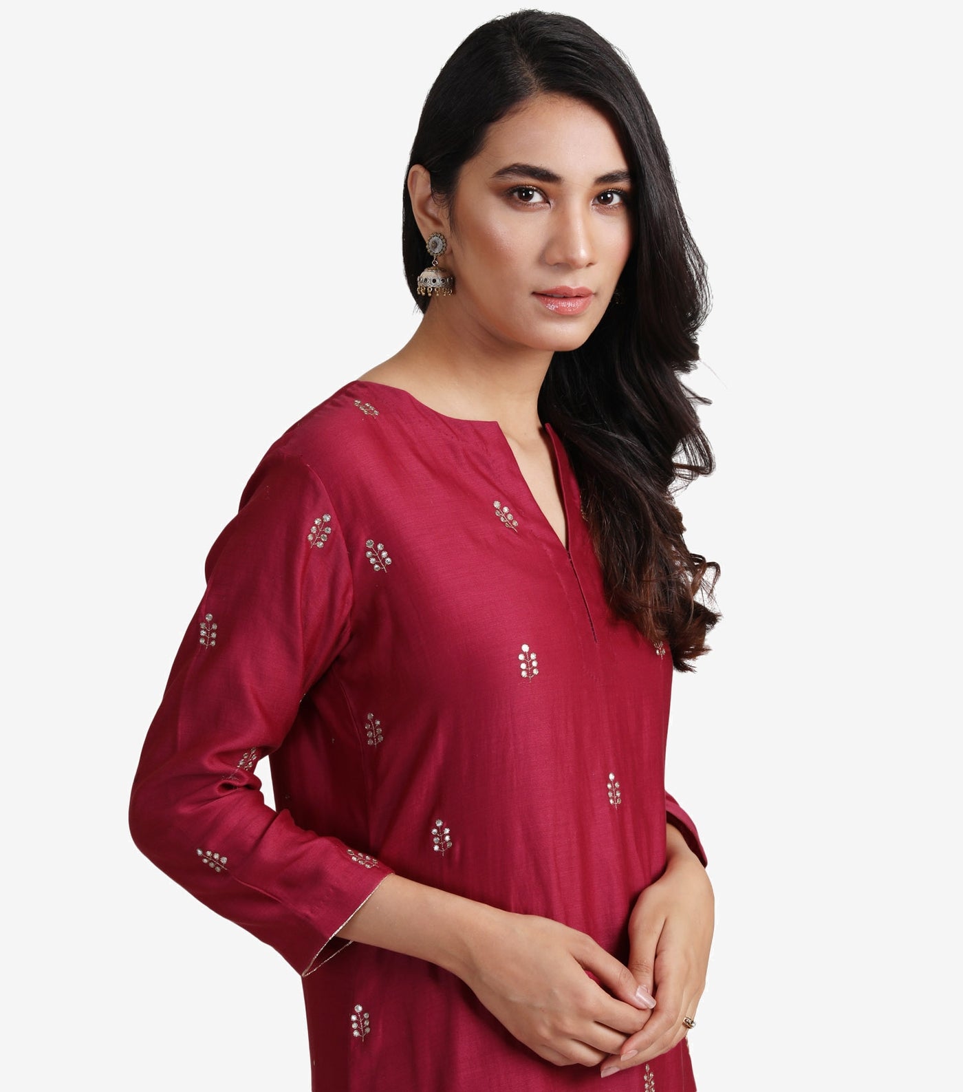 Maroon Chanderi Kurta & Cotton Palazzo Pants Set