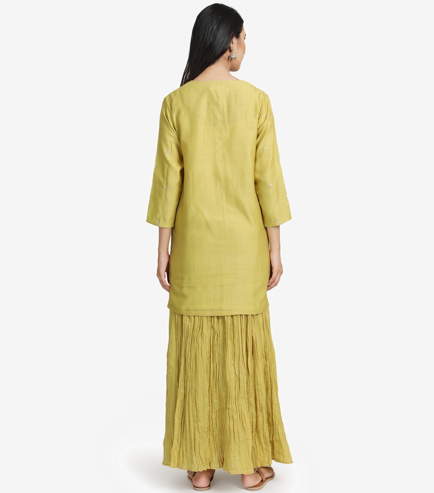 Greenish Yellow Chanderi Kurta & Skirt Set