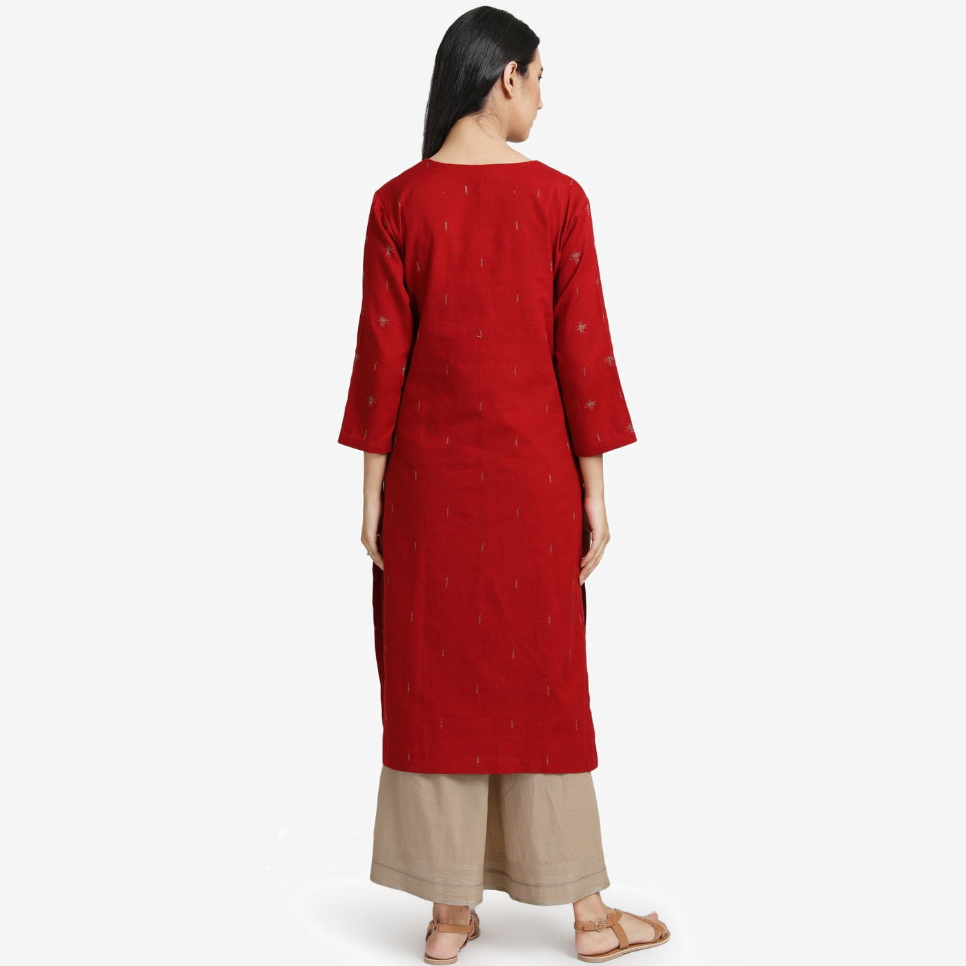 Red zari embroidered kurta