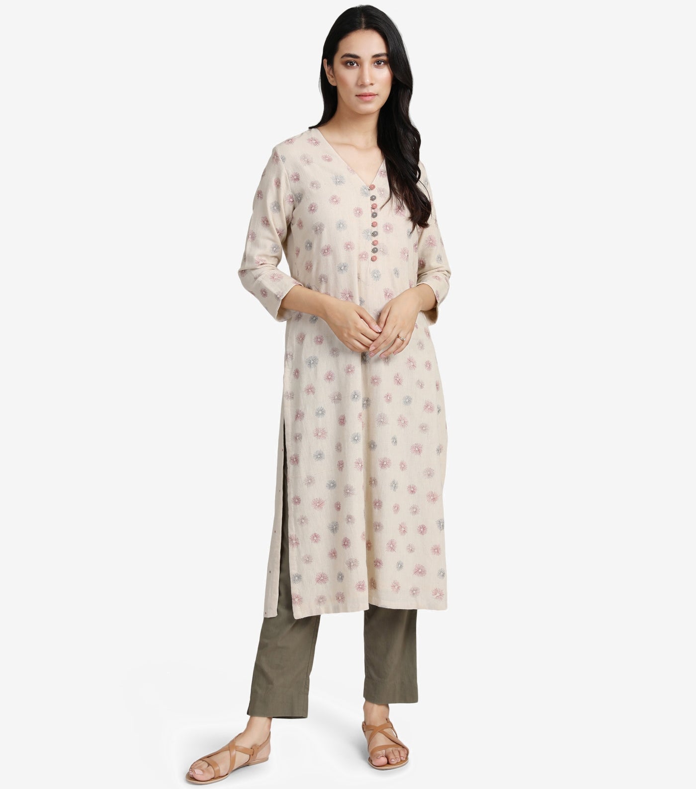 Offwhite embroidered kurta