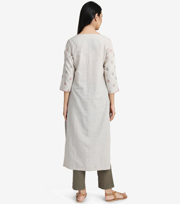 Natural embroidered khadi kurta