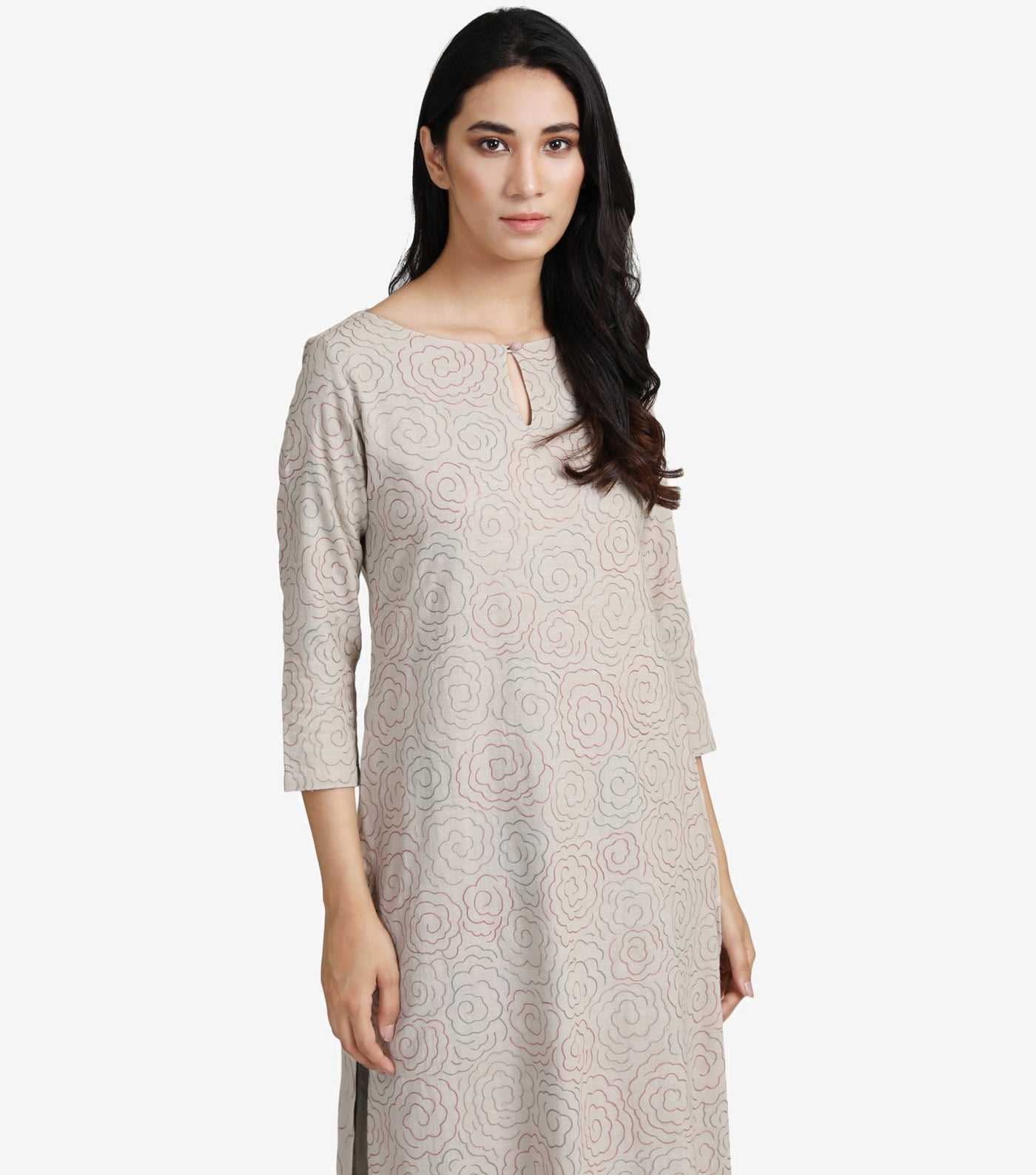 Offwhite embroidered khadi kurta