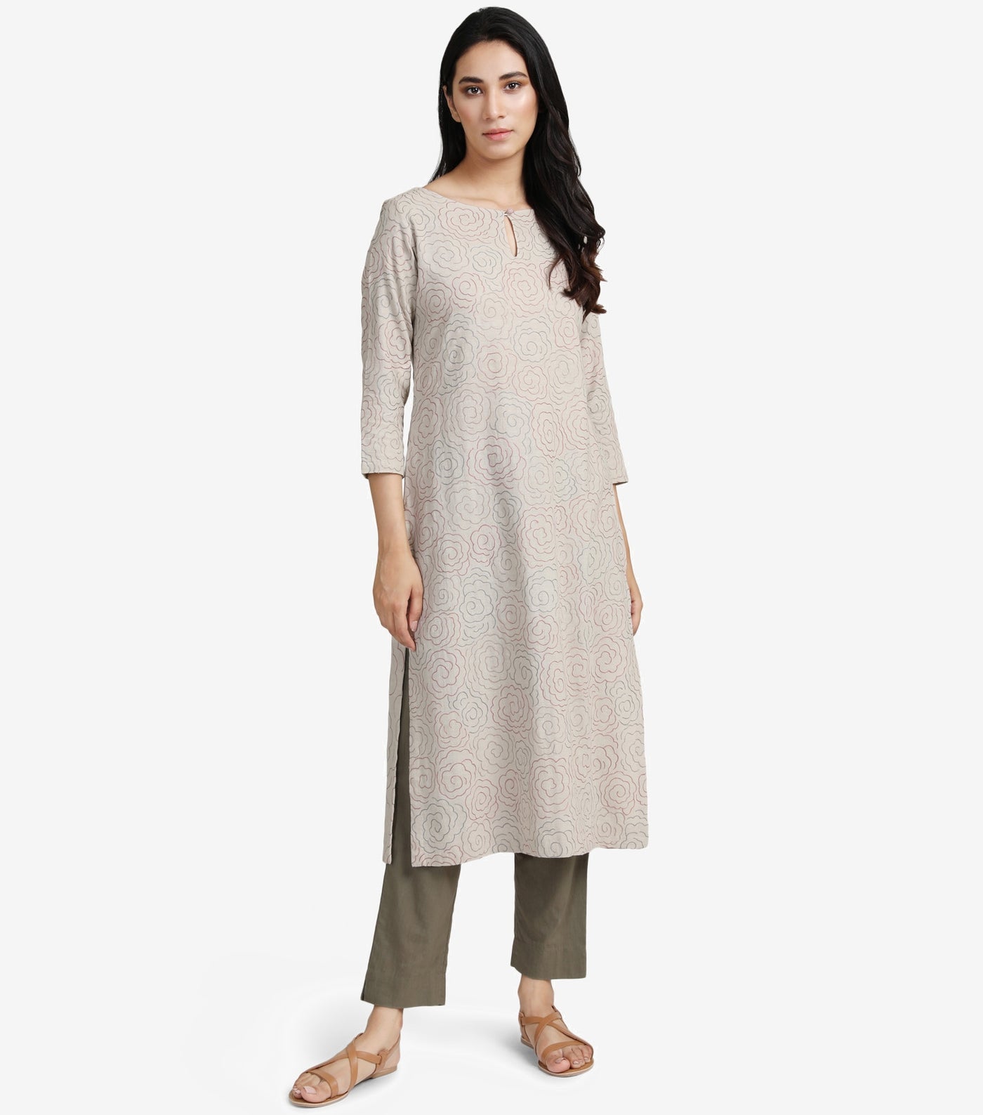 Offwhite embroidered khadi kurta