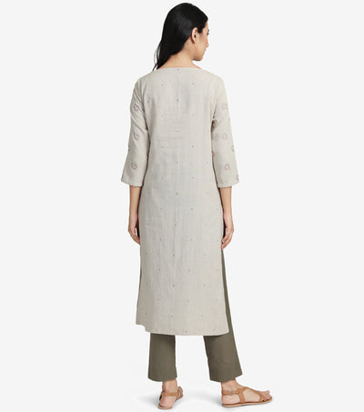 Beige embroidered khadi kurta