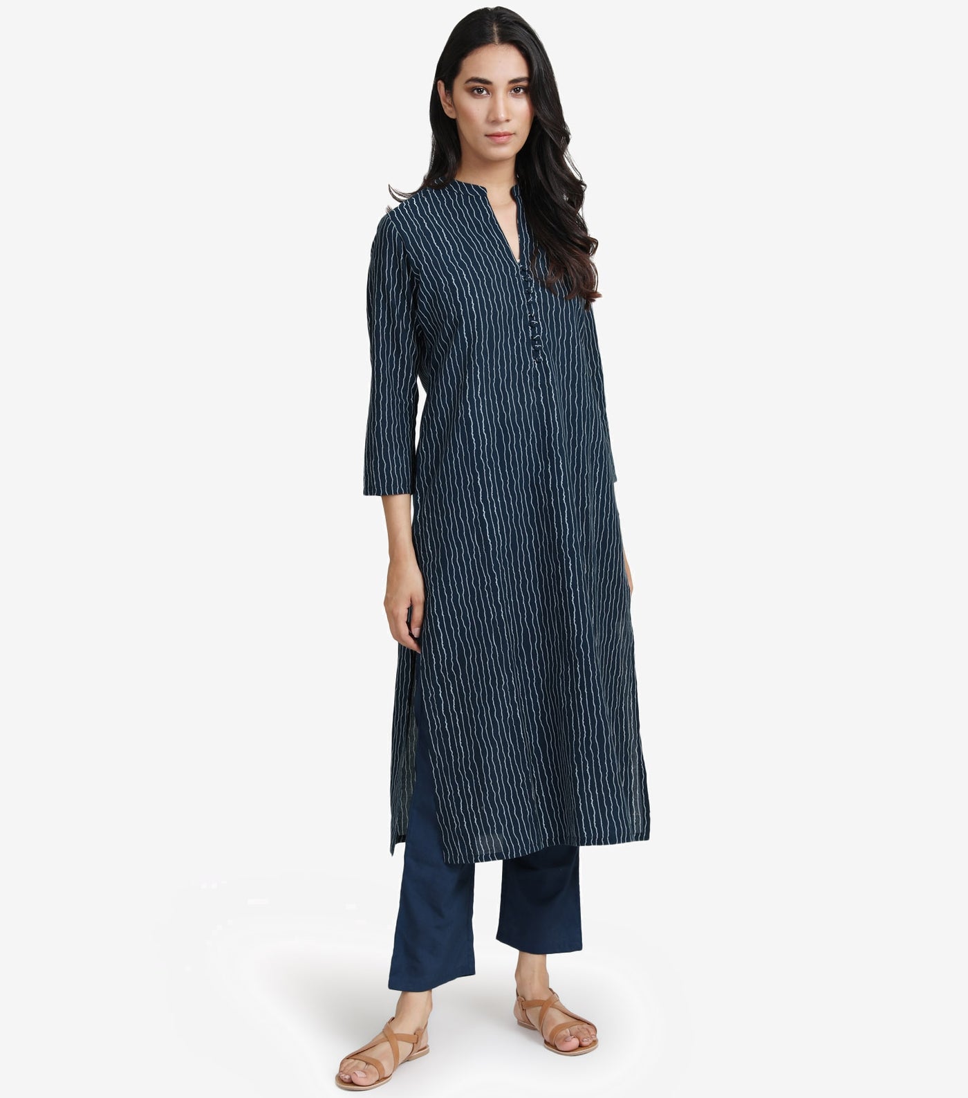 Blue cotton printed kurta