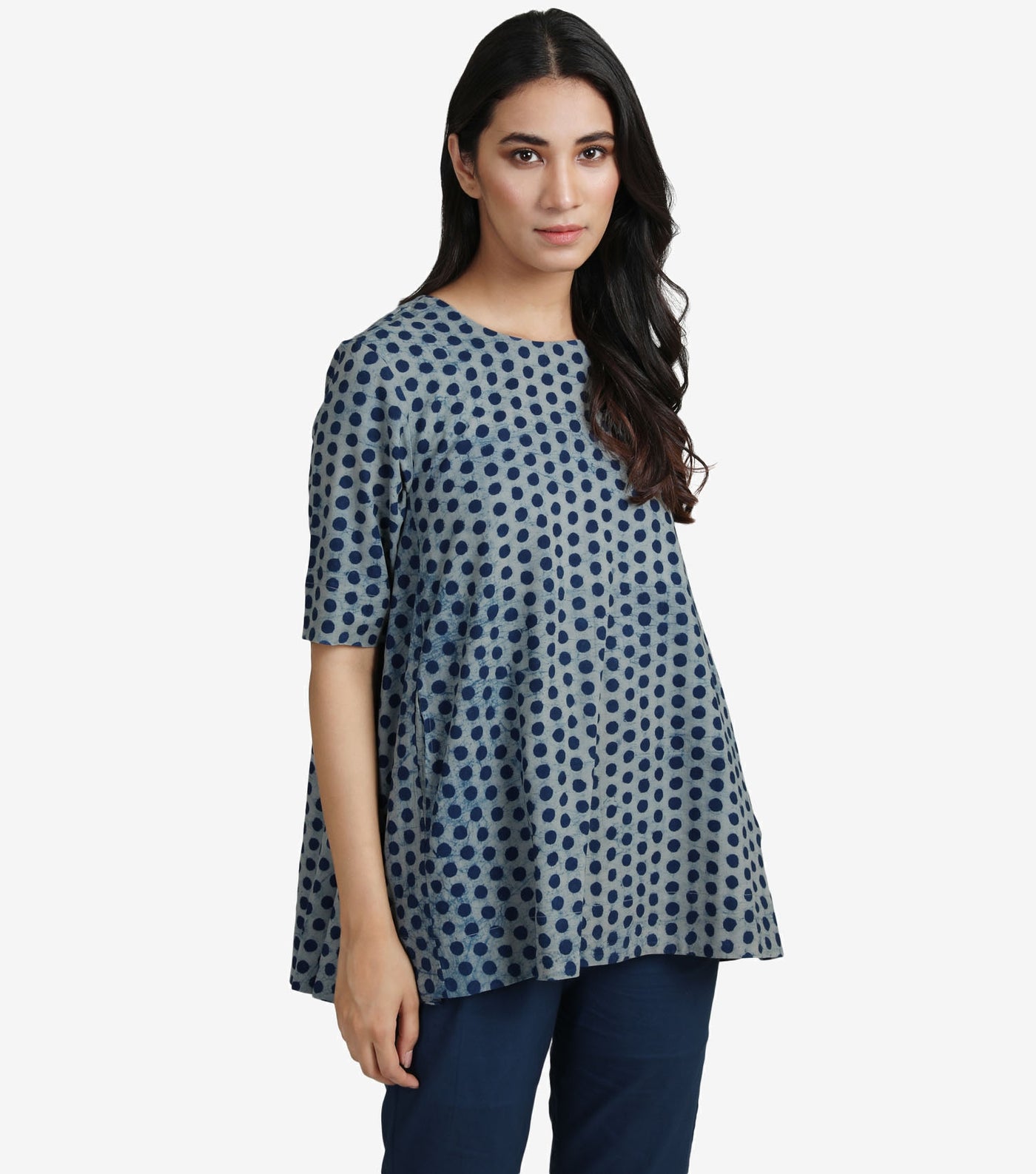 Blue printed cotton top