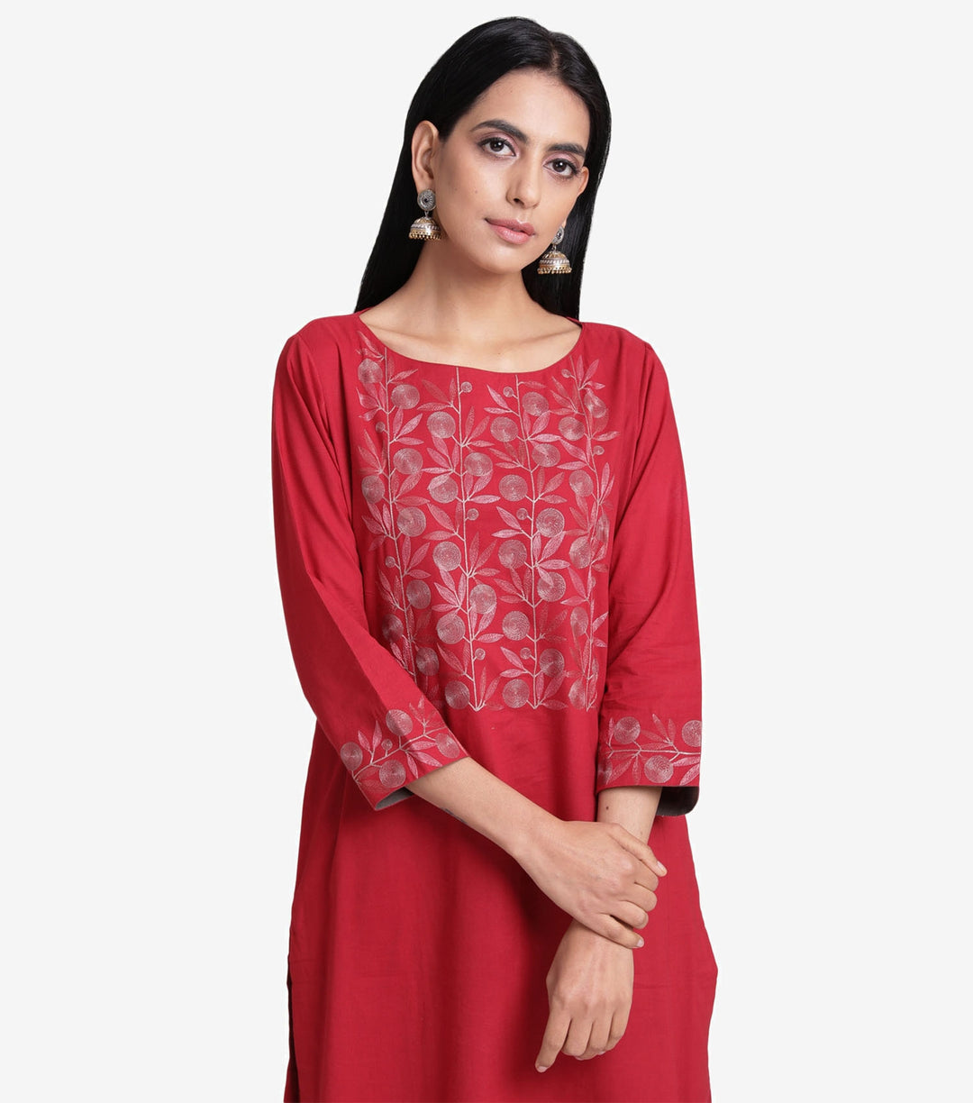 Red embroidered kurta set