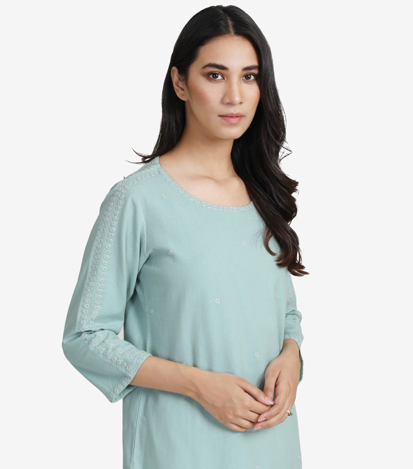 Green cotton linen kurta