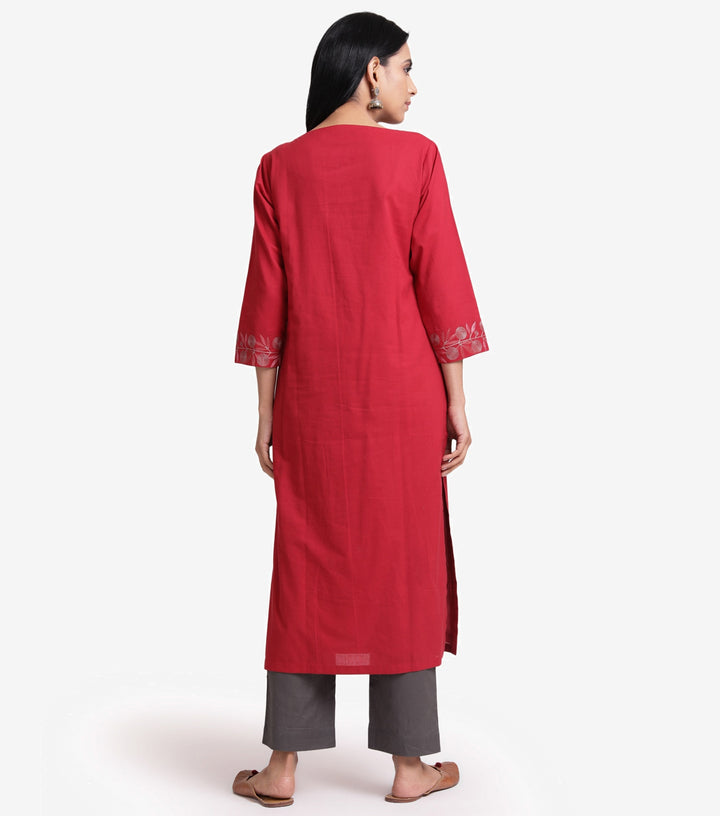 Red embroidered kurta set