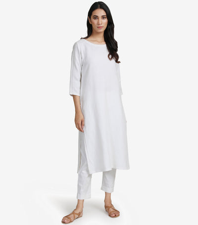 White Cotton Linen Kurta