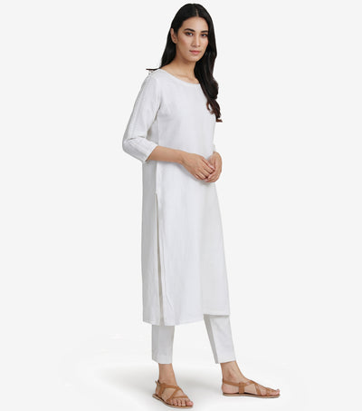 White Cotton Linen Kurta