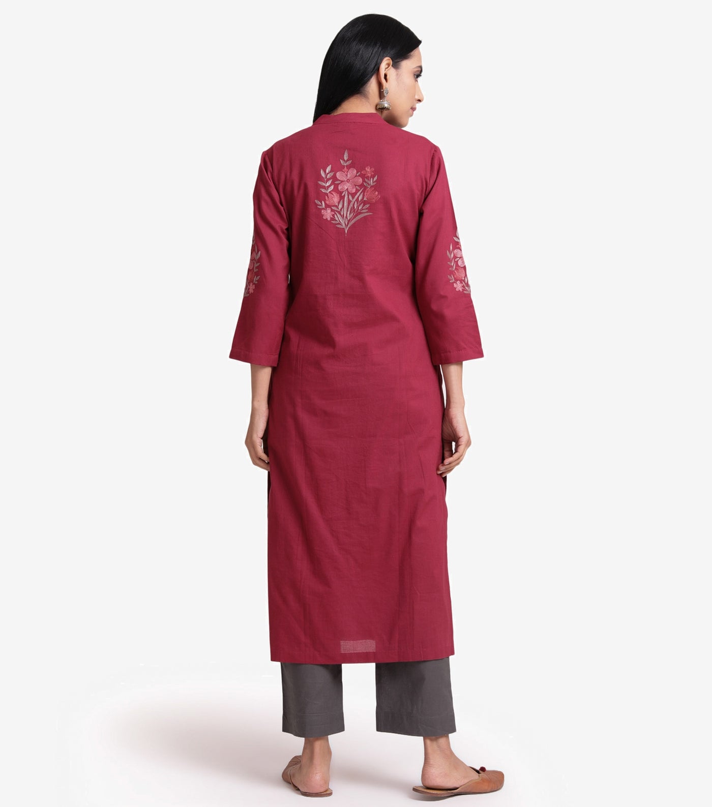 Ruby red embroidered kurta set