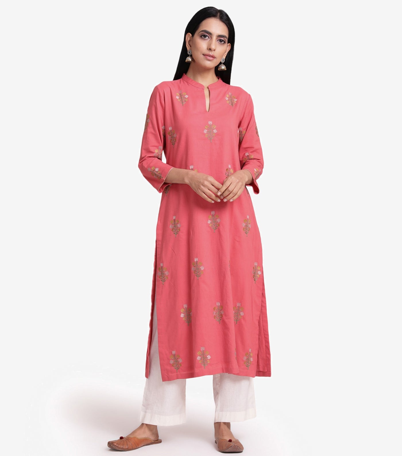 Coral floral kurta