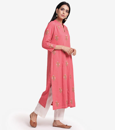 Coral floral kurta