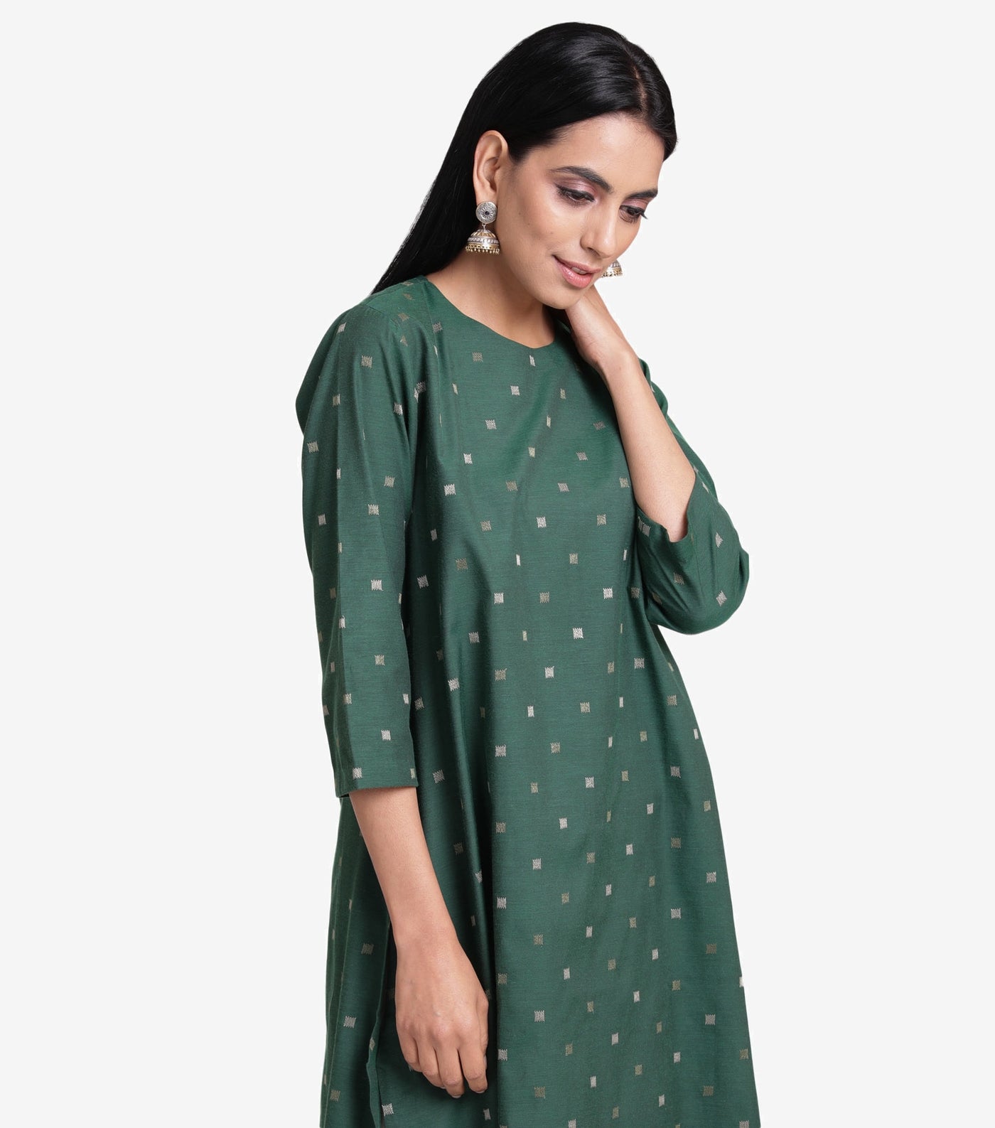 Green khadi embroidered kurta