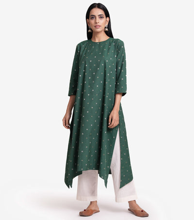 Green khadi embroidered kurta