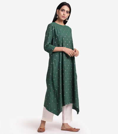 Green khadi embroidered kurta