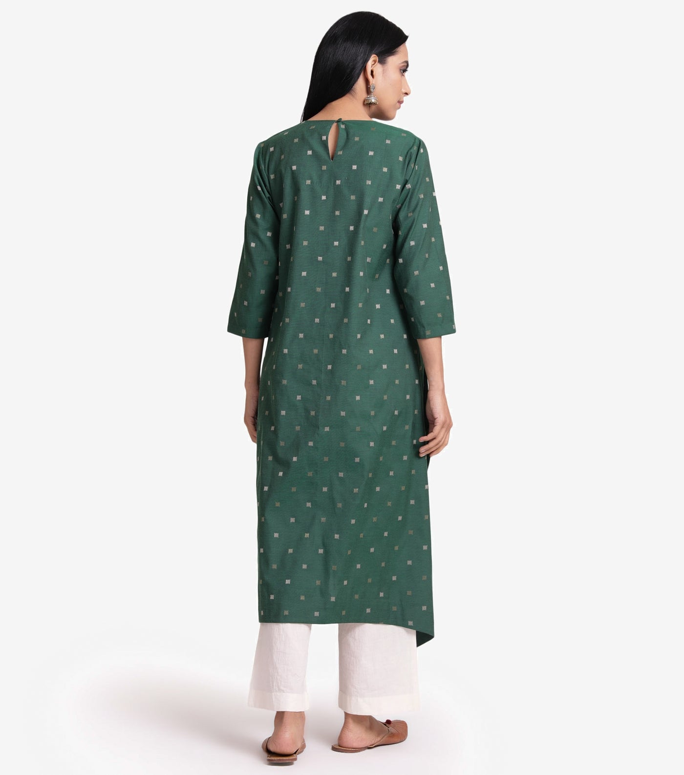 Green khadi embroidered kurta