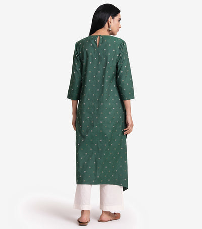 Green khadi embroidered kurta