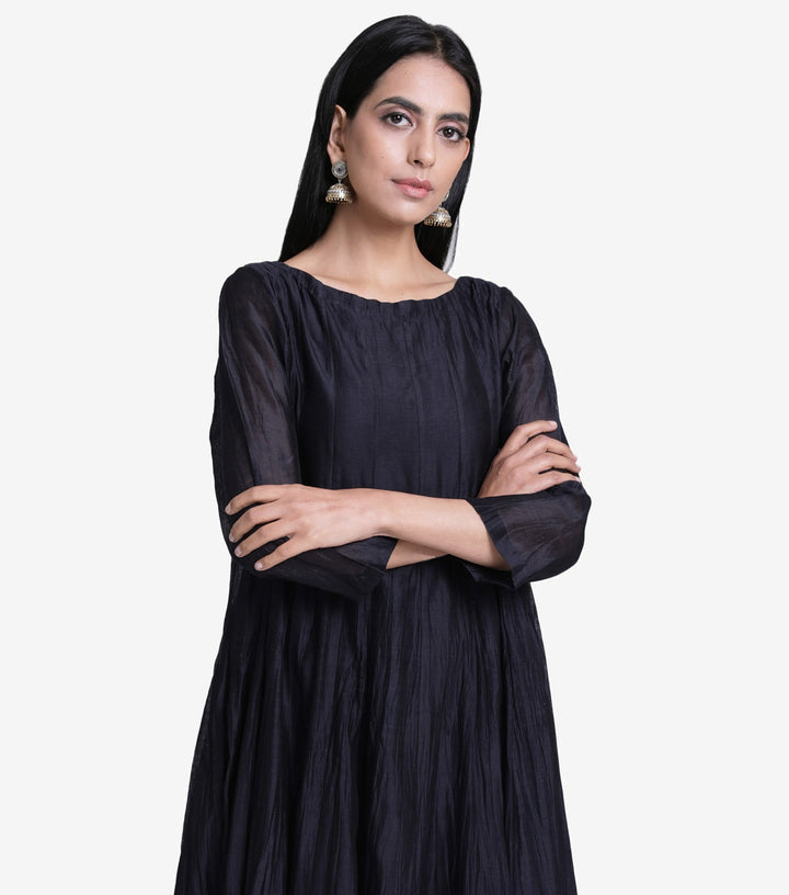 Black chanderi crinckled kurta