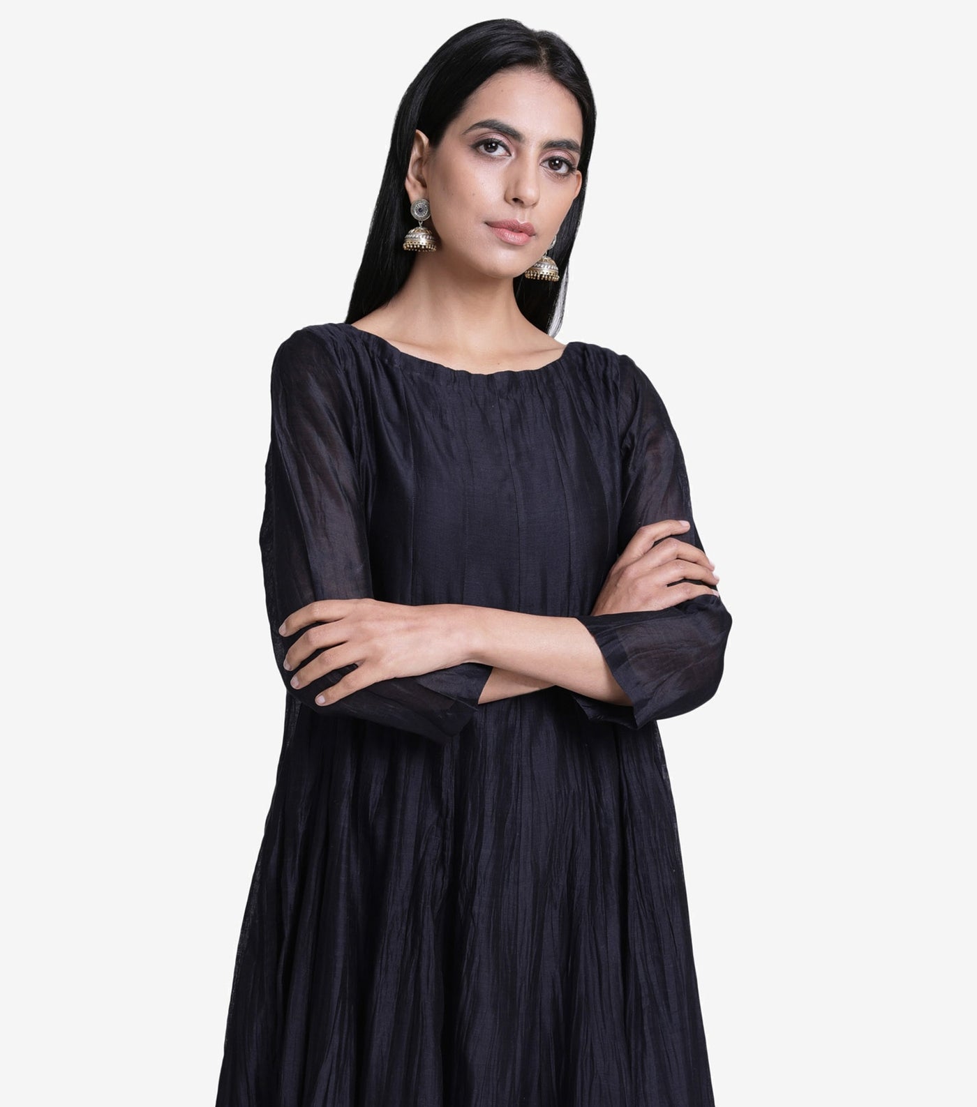 Black chanderi crinckled kurta