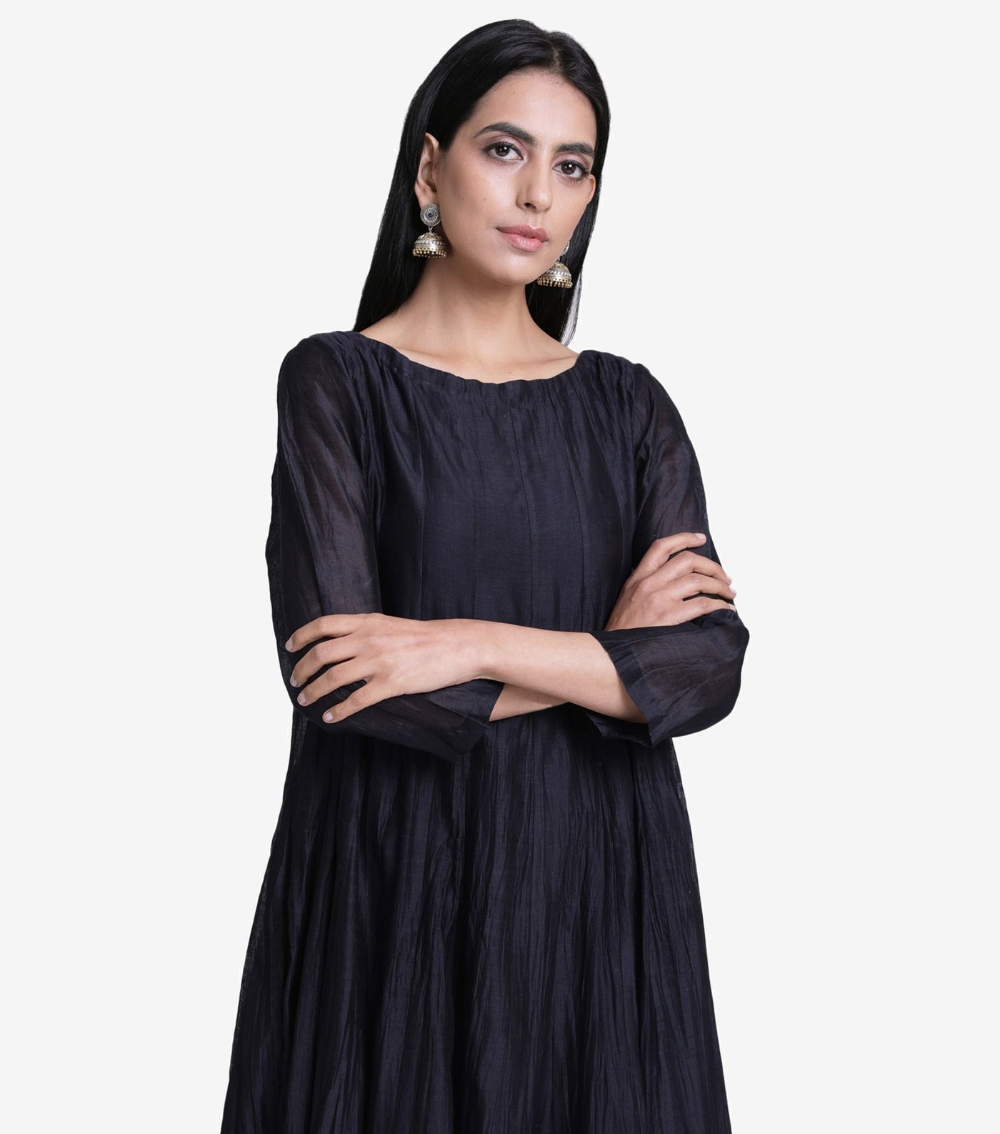 Black chanderi crinckled kurta