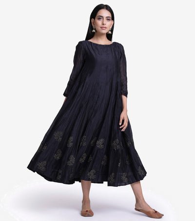 Black chanderi crinckled kurta