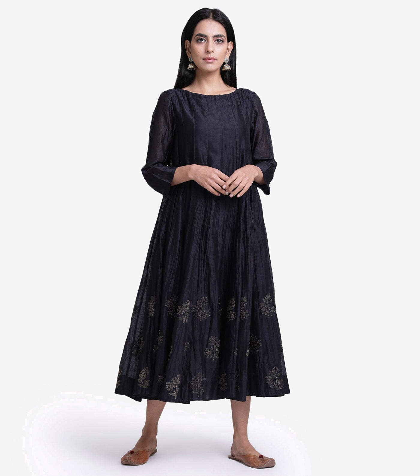 Black chanderi crinckled kurta