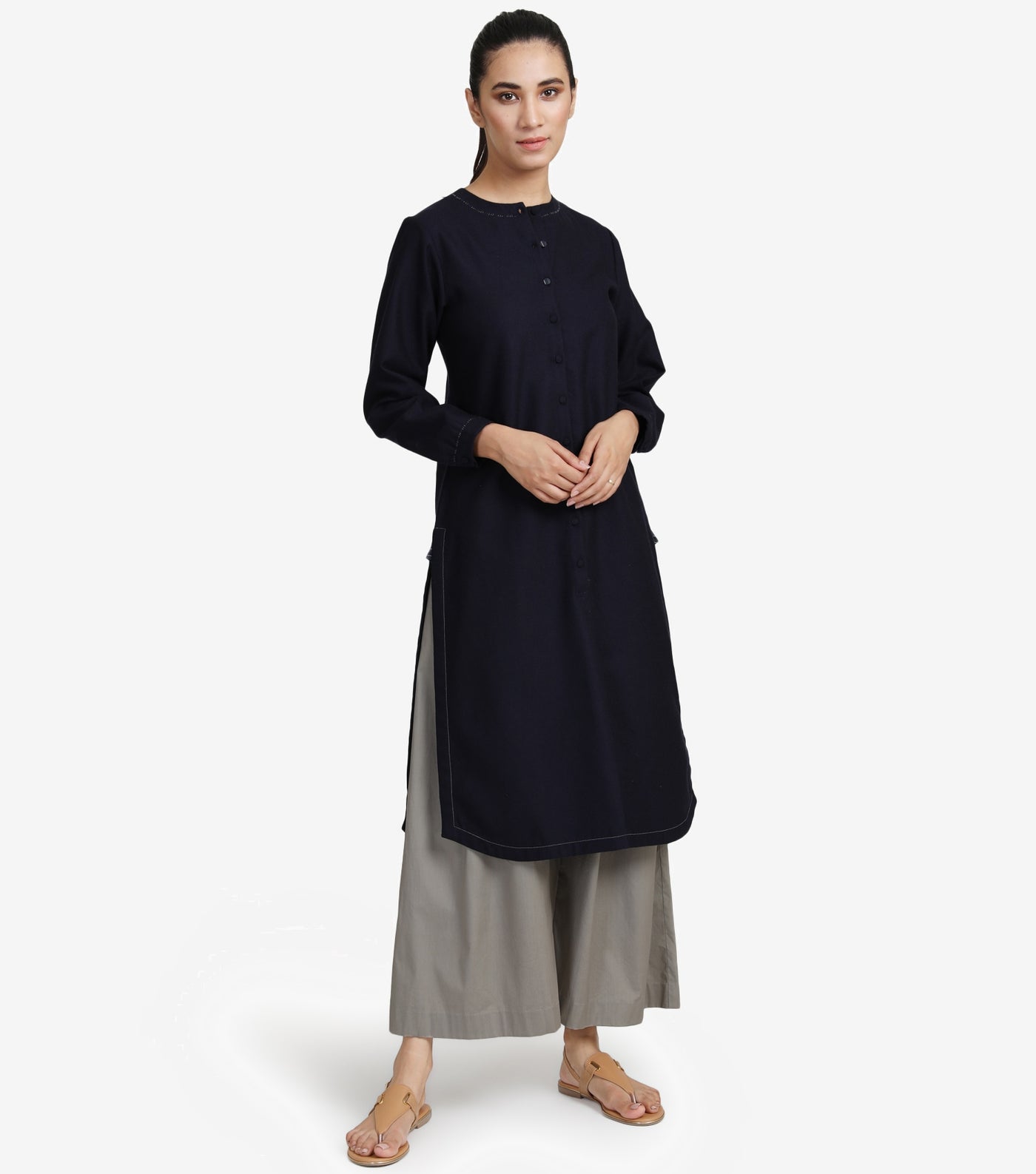 Black wool embroidered kurta