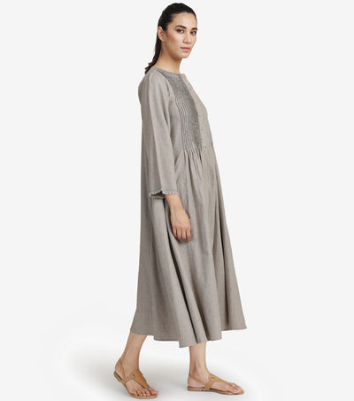 Grey pintuck wool dress