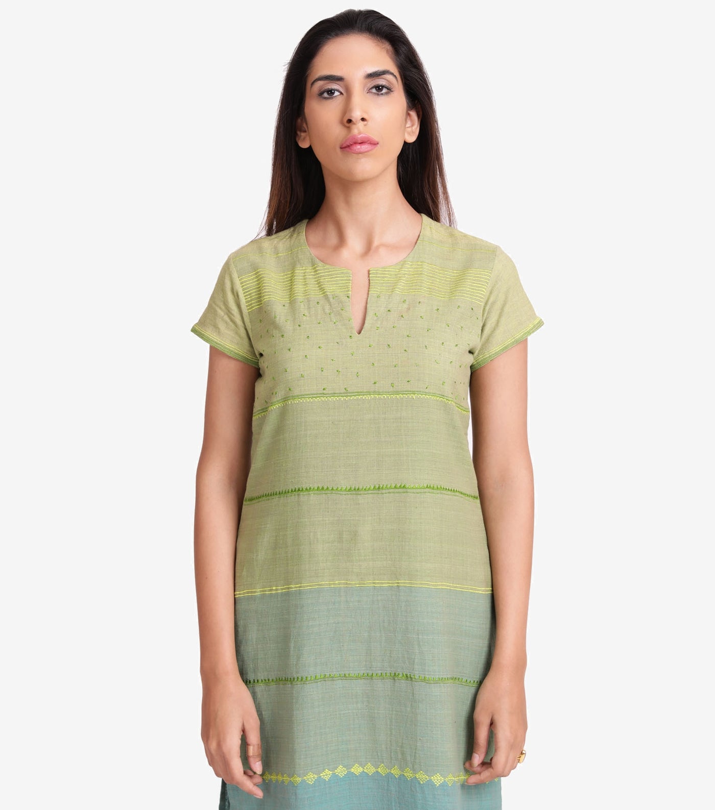 Green khadi embroidered kurta