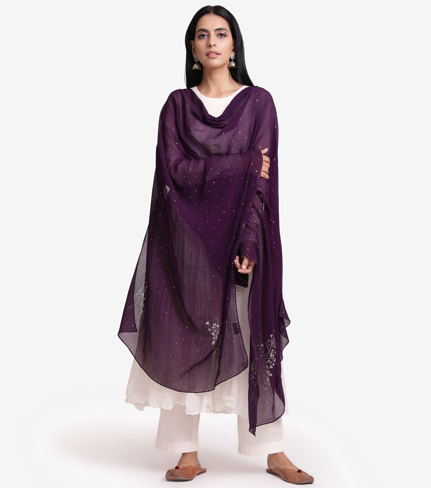 Purple chiffon mukaish dupatta