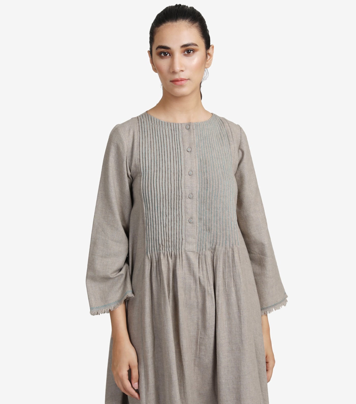 Grey pintuck wool dress