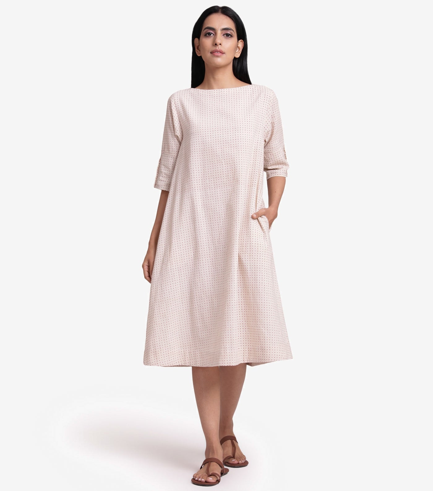 Beige khadi printed dress